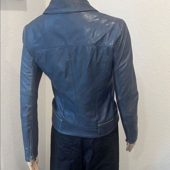 Trouve dark grey & black 100% Leather Jacket Asymmetrical Zipper Notched Collar - Picture 3 of 3